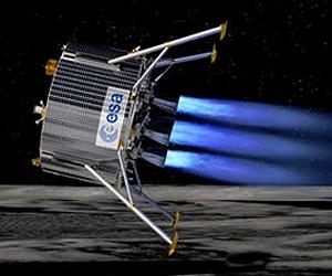 Lunar lander firing up for touchdown