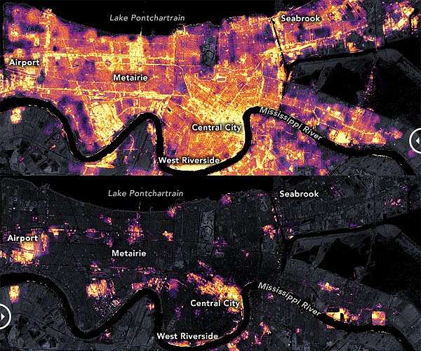 Satellite observes power outages in New Orleans