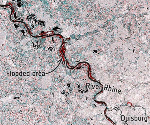 Satellites map floods in western Europe