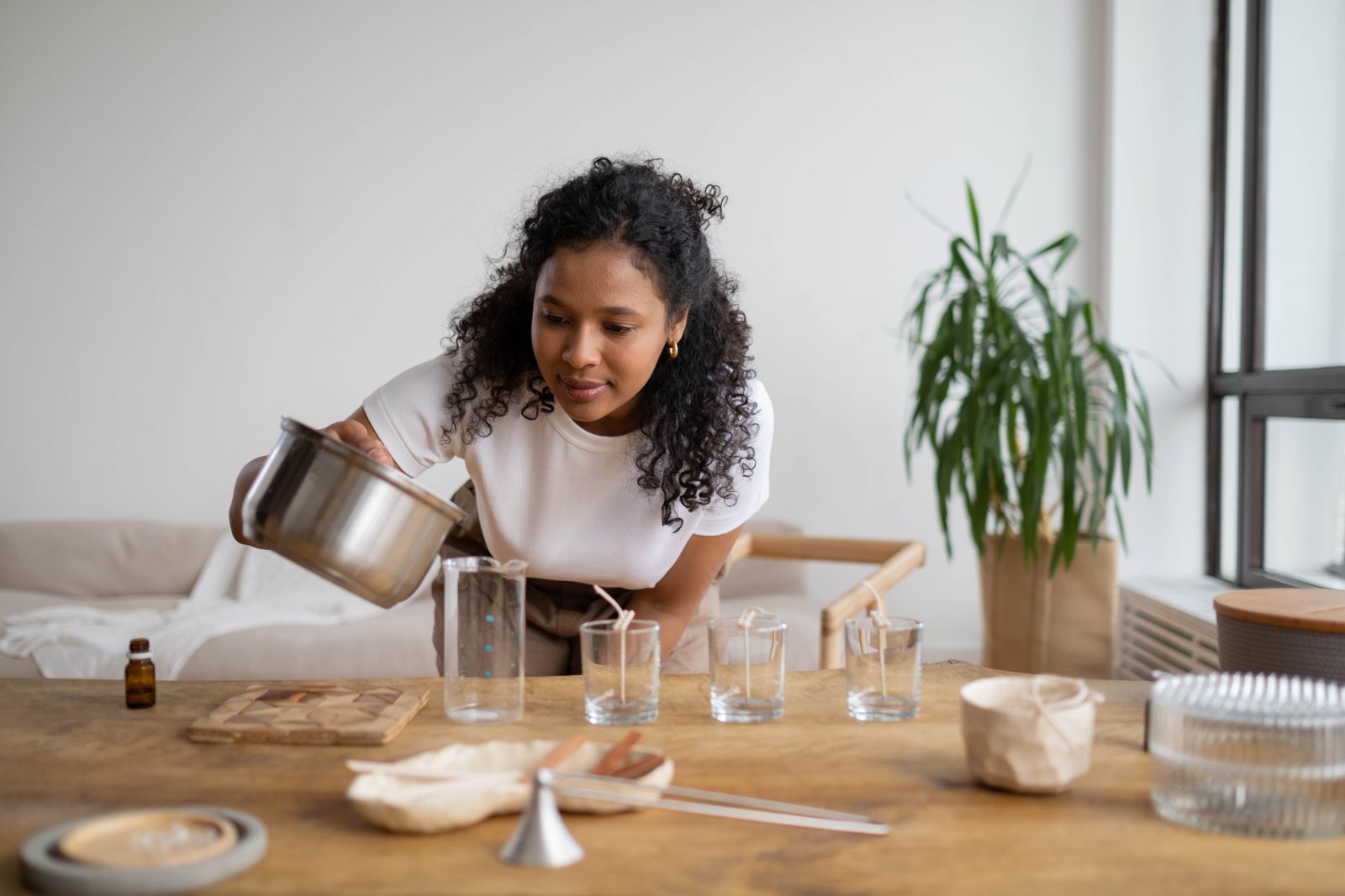 woman refilling glass jar