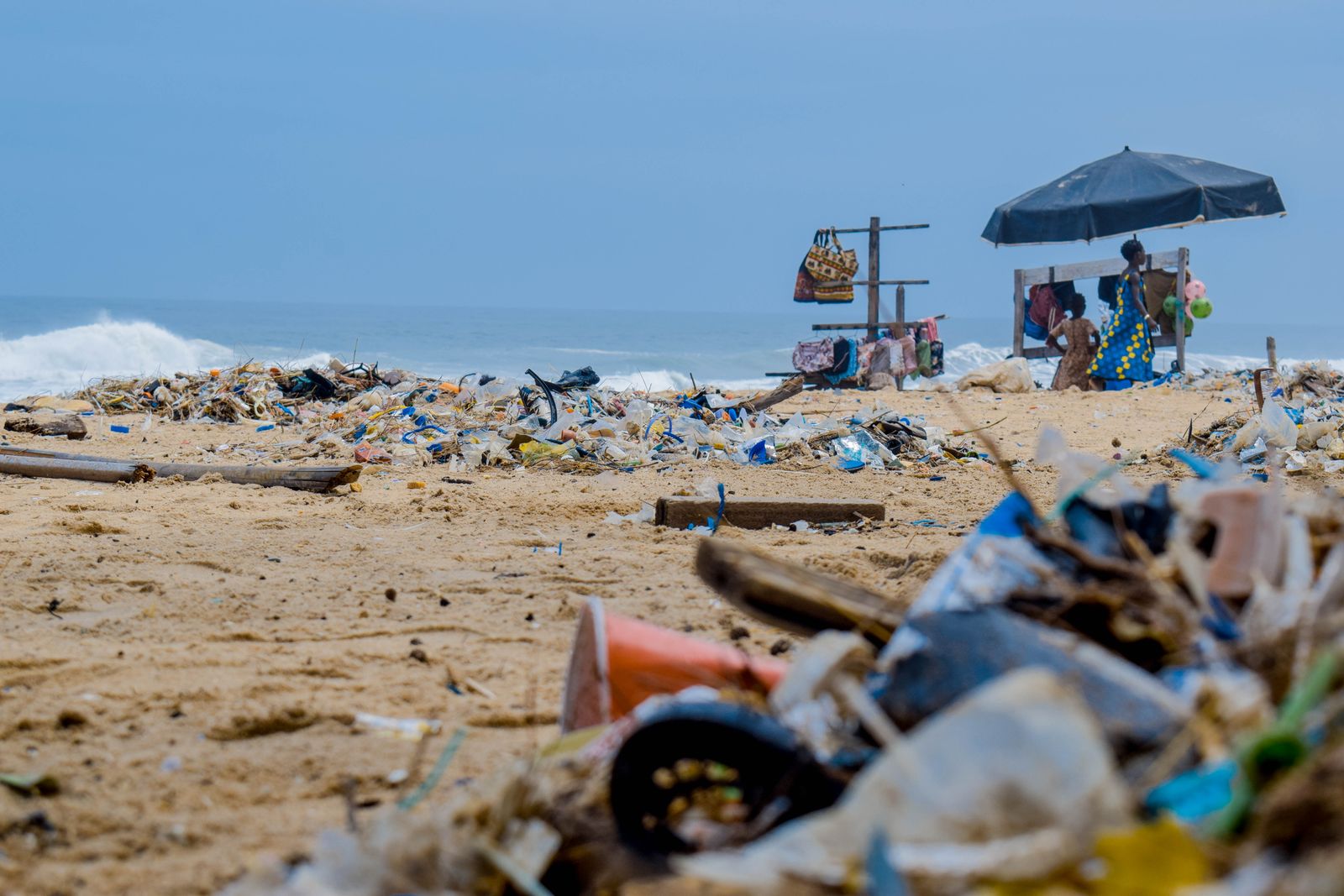 plastic bottles shoreline